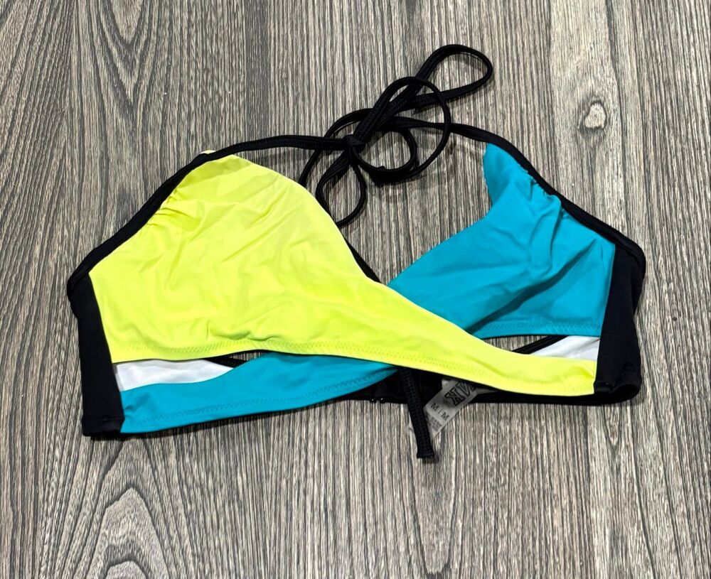 Victoria's Secret PINK Women's Body Wrap Halter Bikini Top Yellow Teal Medium